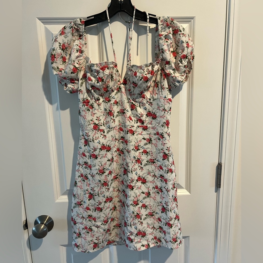 SHEIN Red and White Floral Mini Dress